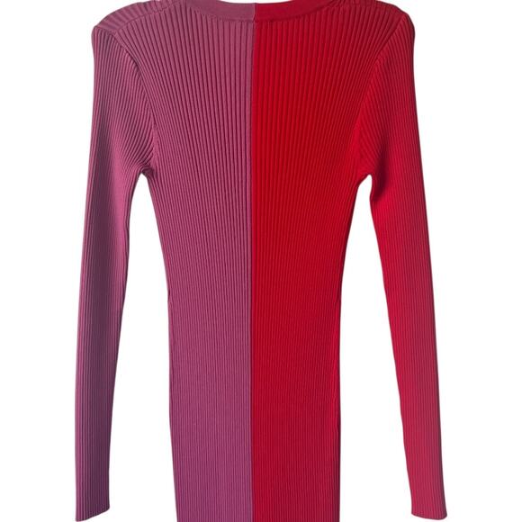 STAUD Shoko Colorblock Ribbed Sweater Dress In Poppy Rosebud Size M - Picture 5 of 13